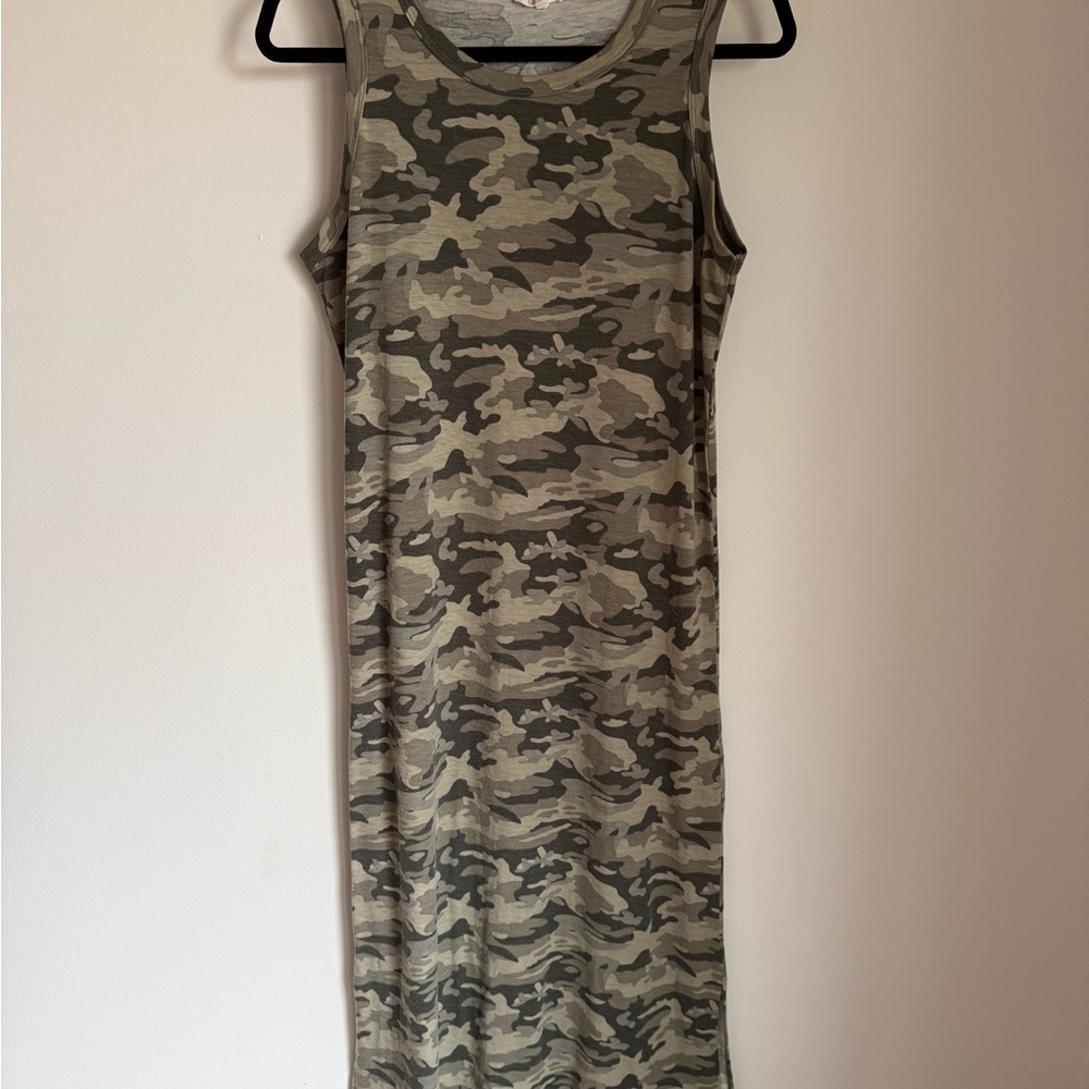 LA MIEL Olive Green Camo Midi Tank Dress